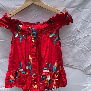 Off the shoulder top. Red/orange.
